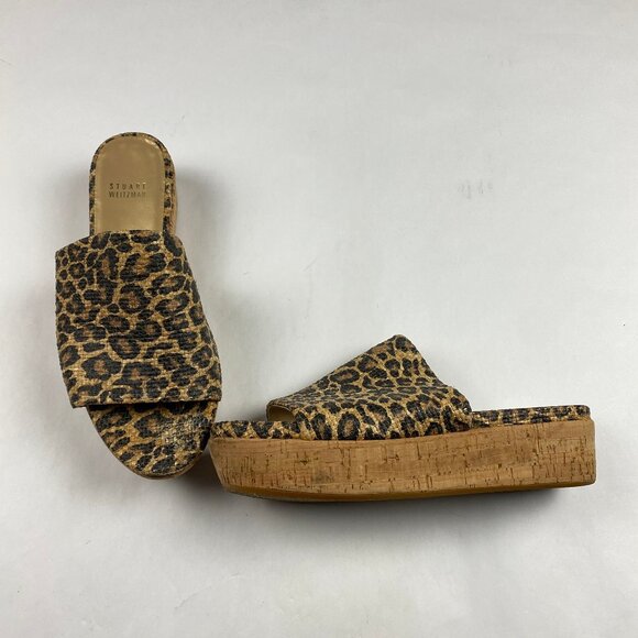 Stuart Weitzman Flatout Leopard Print Wedge Sandal Slide Women's Size 8 - Picture 1 of 16